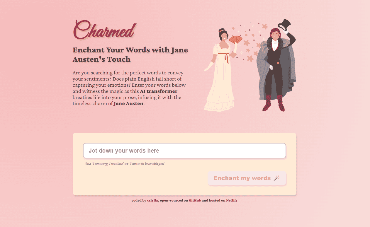 Start page of the Charmed App
