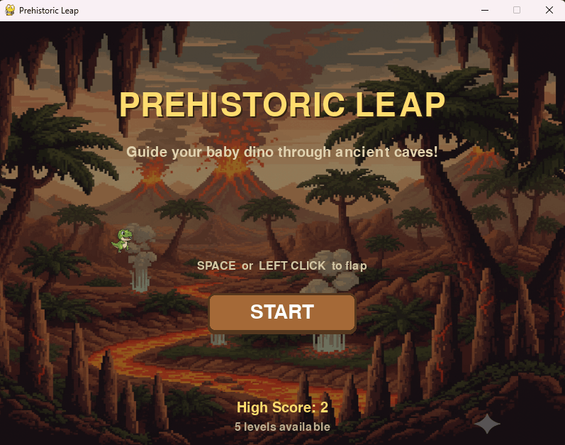 Start page of the Prehistoric Leap game